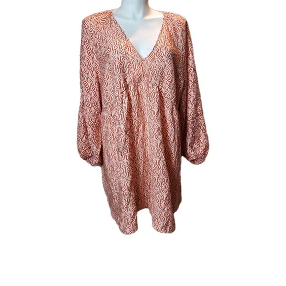 H&M Orange White Babydoll Peasant Dress Size XXL Long Sleeve Oversized Short NWT - Picture 4 of 11